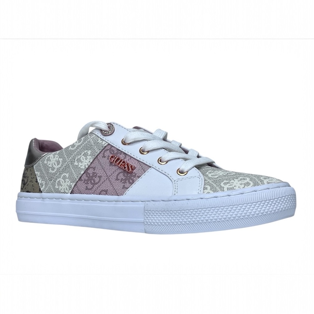 Guess Women's Loven Lace Up Natural/Gold Metallic Patchwork Sneakers Size 9M